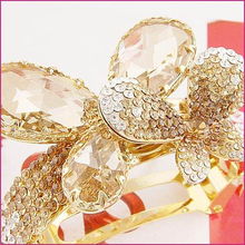 新光飾品 專業批發韓版香檳水晶蝴蝶馬尾夾，廠家直銷美發飾品